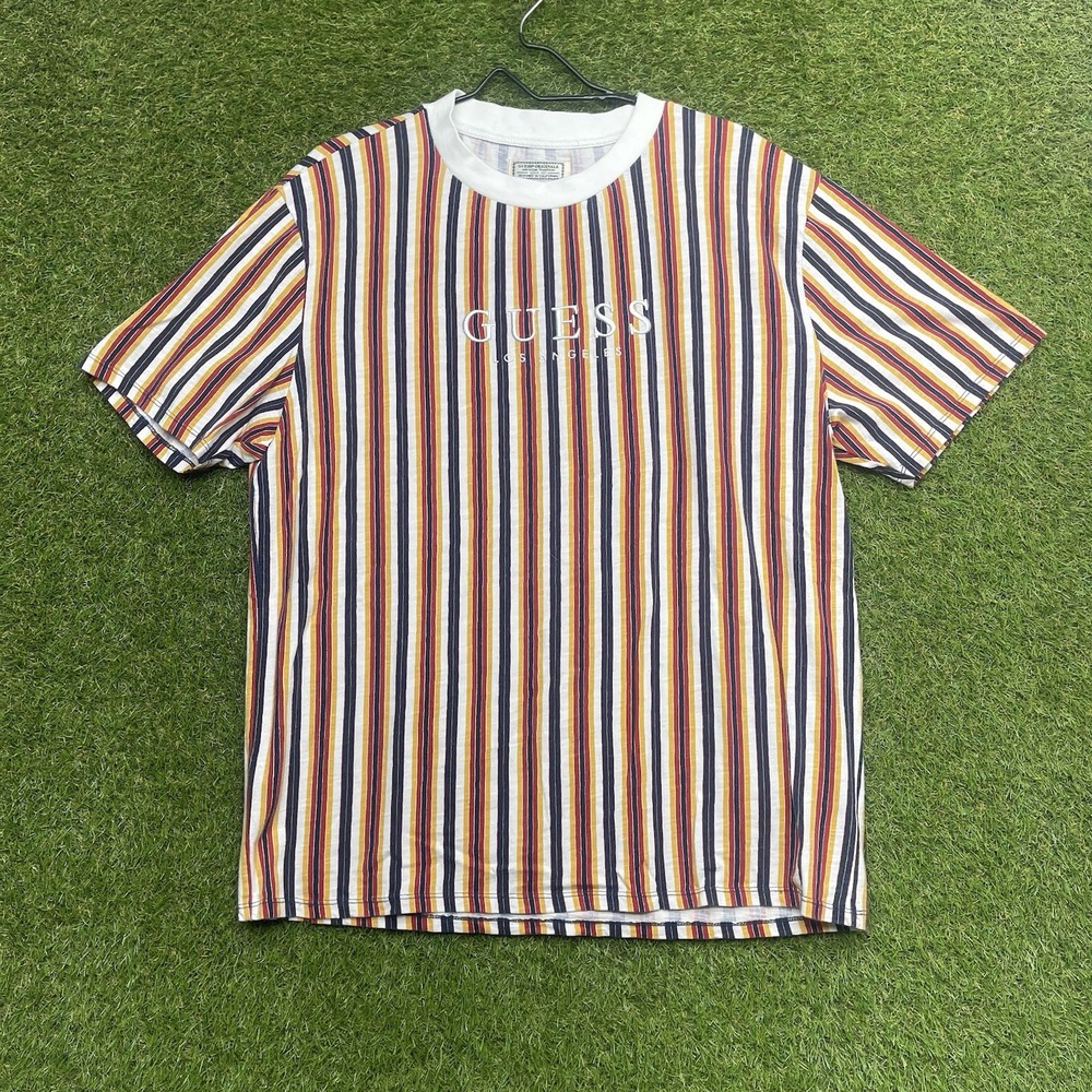 Guess Originals Shirt Mens Large Striped Multicolor Short Sleeve y2k Skater 90s
